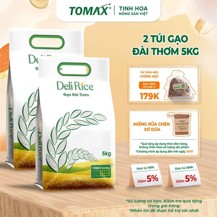 Combo 2 túi 5kg gạo Đài Thơm Deli Rice tơi xốp, dẻo cơm, thơm dịu - Tomax