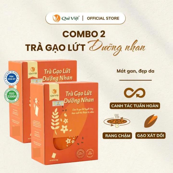 Combo 2 hộp - Trà gạo lứt dưỡng nhan Quê Việt - Hộp 100g [10gói x 10gr], 200gr[20 gói x10gr]