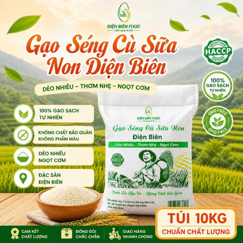 Gạo Séng Cù Sữa Non Hạt Dài Điện Biên Dẻo Nhiều Ngon Ngọt Cơm bao 10kg