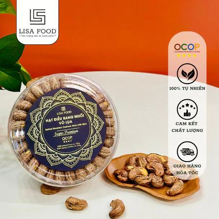 Hạt Điều Rang Muối Vỏ Lụa Hộp Tròn Xếp Hoa 525g - SUPER PREMIUM - LISA FOOD