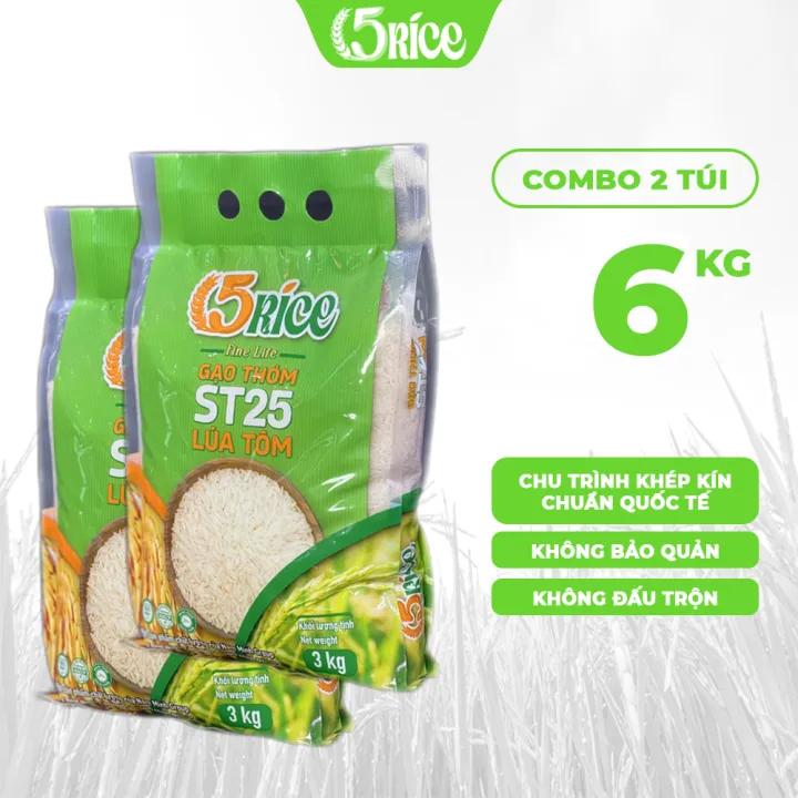 Gạo Lúa Tôm ST25 5RICE Túi 6kg - Gạo thượng hạng thơm dẻo, đậm vị chính hãng 5RICE