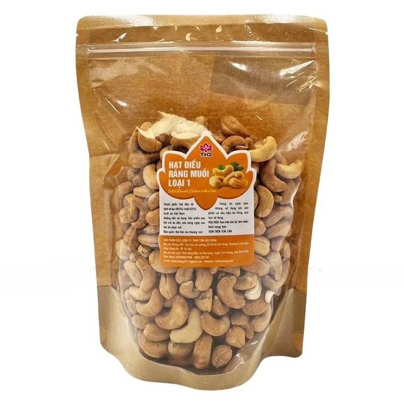 Hạt Điều Tâm Hữu Dũng Rang Muối nguyên vỏ, Bóc Vỏ túi zip 500g