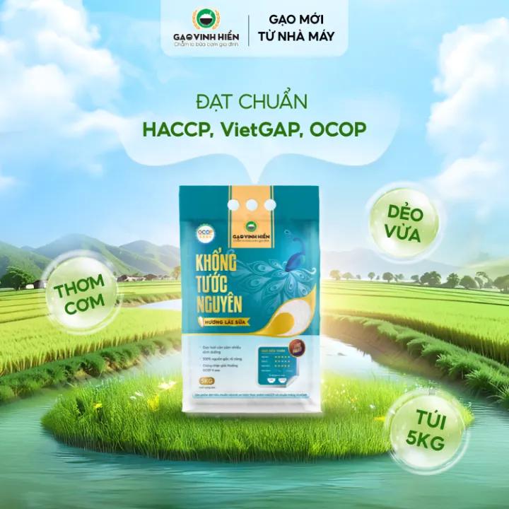 Gạo Hương Lài Sữa Khổng Tước Nguyên OCOP 4 sao Vinh Hiển Túi 5kg - Dẻo vừa, thơm, mềm cơm