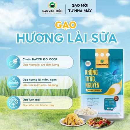 Gạo Hương Lài Sữa Khổng Tước Nguyên 5kg Vinh Hiển - Dẻo vừa, thơm, mềm cơm - Gạo nấu cho bé, gạo cho bé ăn dặm