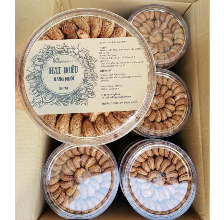 Hạt điều rang muối vỏ lụa - Hộp tròn 500gr