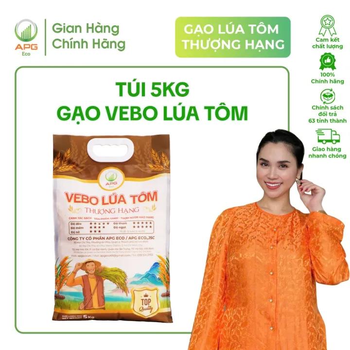 Gạo VEBO Lúa Tôm Thượng Hạng APG ECO Hữu Cơ, Mềm, Dẻo, Quy cách túi 5Kg