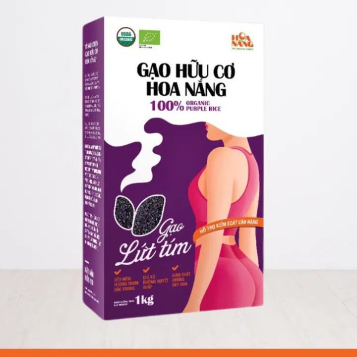 Gạo hữu cơ hoa nắng lứt tím hộp 1kg, Hỗ trợ giảm cân, giàu chất chống oxy hóa và các nguyên tố vi lượng.