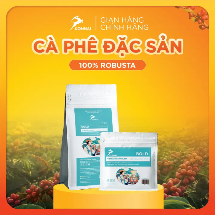 Cà phê nguyên chất BOLD 100% Robusta Lâm Đồng - hương vị Socola đen, vị đậm vừa và mượt Konnai Coffee