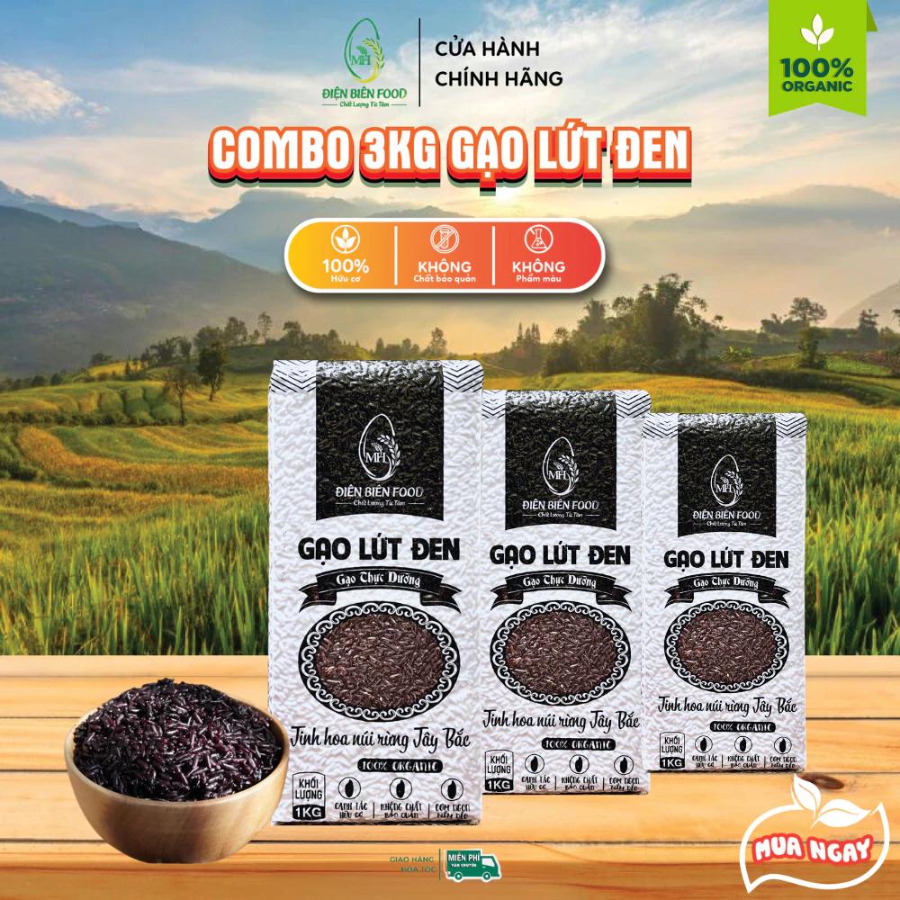 Gạo Lứt Đen Điện Biên combo 3kg ( 3 túi 1kg hút chân không )