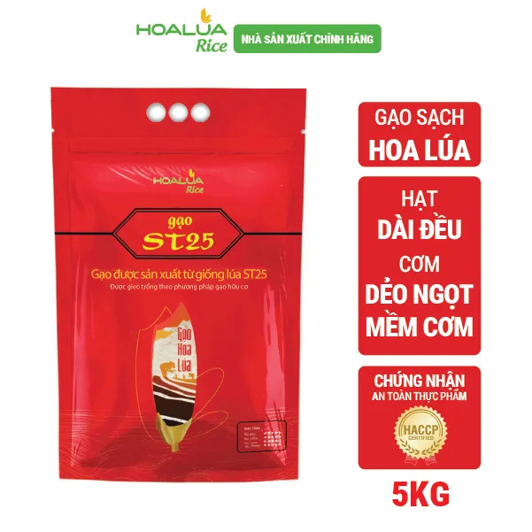 Gạo ST25 Hoa Lúa túi 5kg - Dẻo nhiều, mềm cơm, thơm đặc trưng