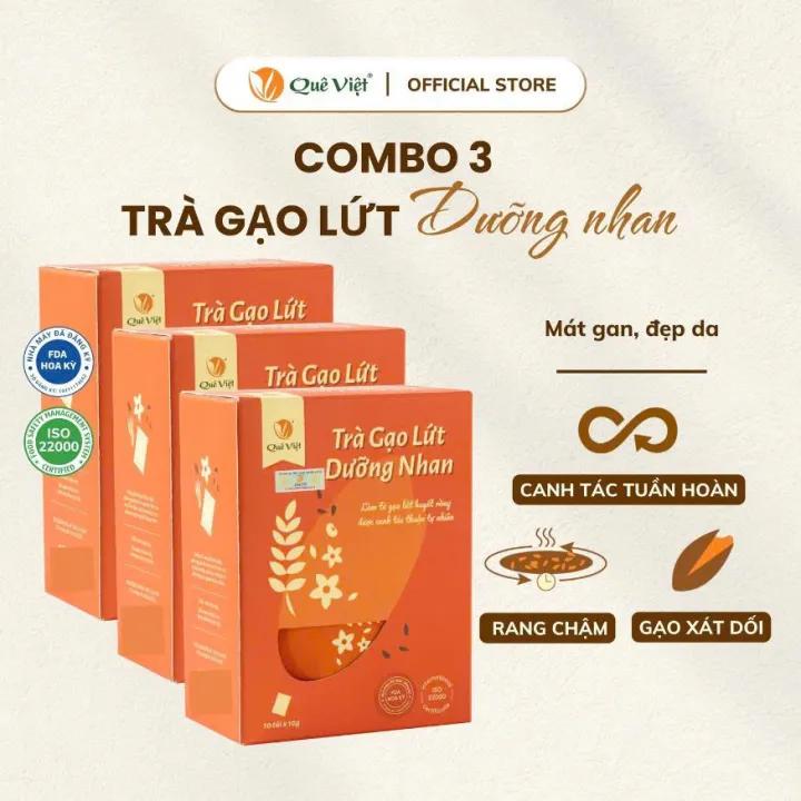 Combo 3 hộp - Trà gạo lứt dưỡng nhan Quê Việt + Tặng 1 Trà GL 150g - Hộp 200g (10g x 20 túi)