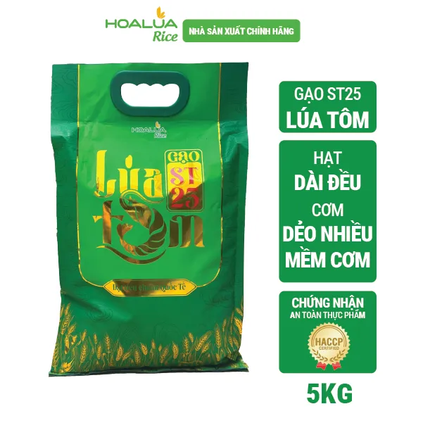 Gạo ST25 Lúa Tôm túi 5kg - Dẻo nhiều, mềm cơm, hương thơm đặc trưng