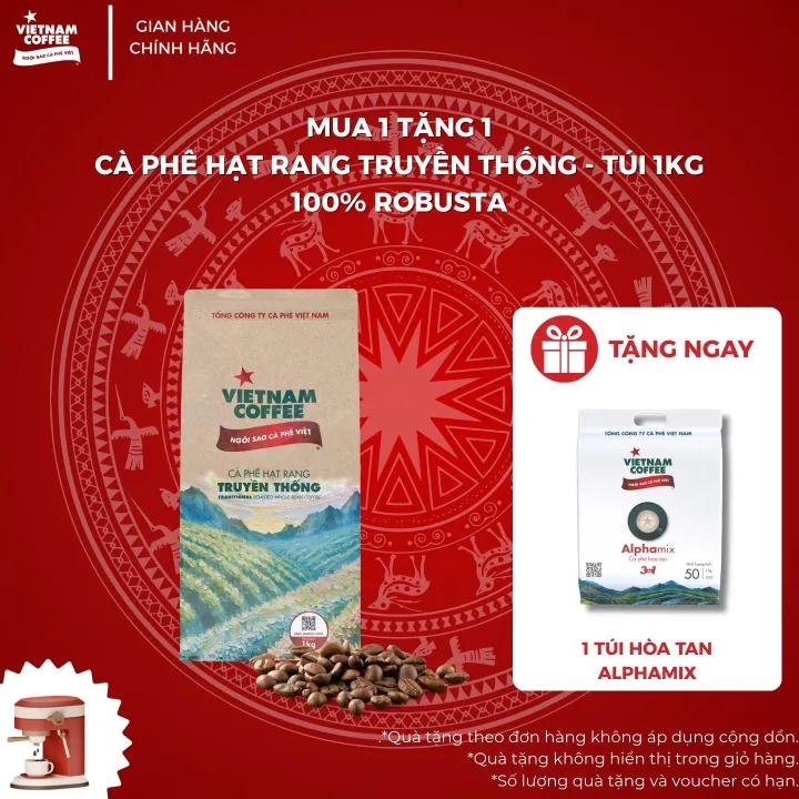 Cà phê nguyên hạt rang truyền thống VIETNAM COFFEE 100% Robusta nguyên chất túi 1kg
