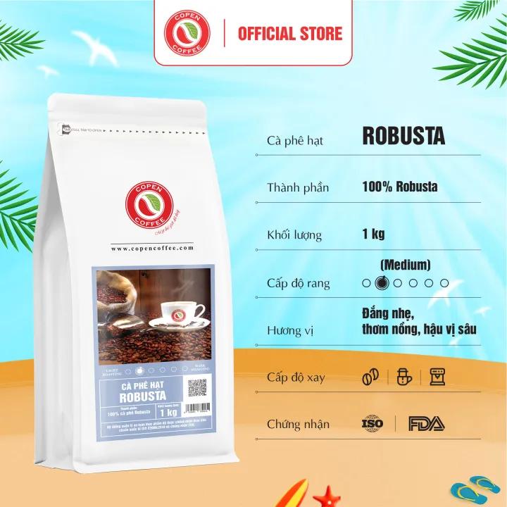 Cà phê hạt Robusta (Light Roast) rang mộc nguyên chất - Copen Coffee GÓI 1KG