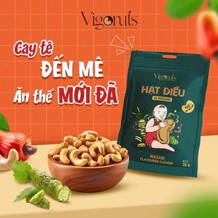 Túi lẻ snack hạt điều vị wasabi tỏi ớt tomyum phô mai trứng muối VIGONUTS siêu ngậy thơm ngon nhỏ gọn mang du lịch 30g