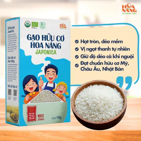 GẠO JAPONICA HỮU CƠ HOA NẮNG 1kg| Chứng nhận hữu cơ Mỹ, Châu Âu, Nhật Bản. Gạo dẻo, phù hợp nấu cháo