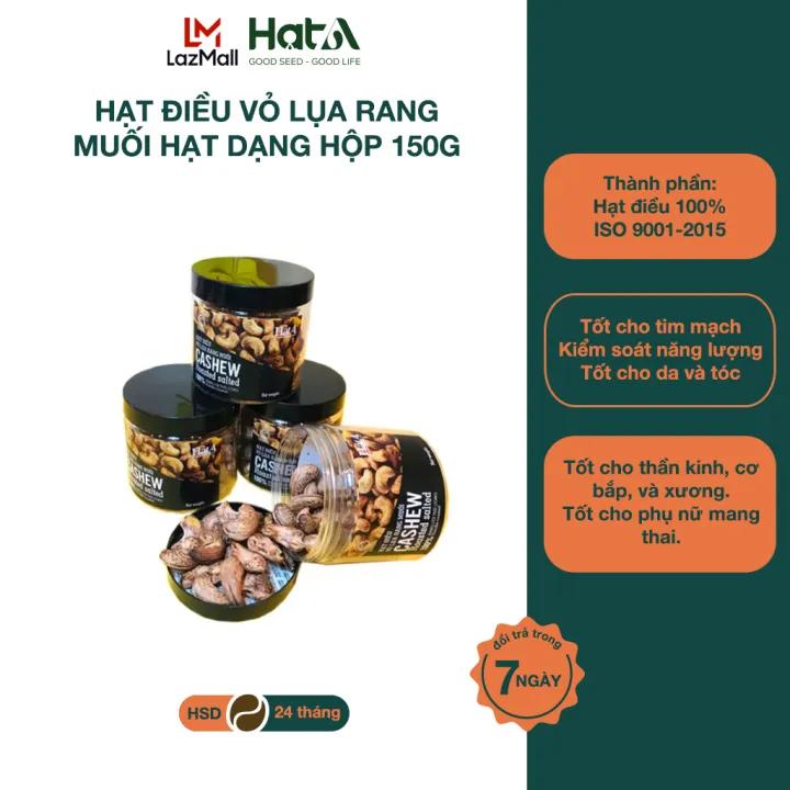 Hạt Điều Vỏ Lụa Rang Muối - Rang Củi Thủ Công Không Chất Béo, Cholesterol- Dạng Hộp-150g
