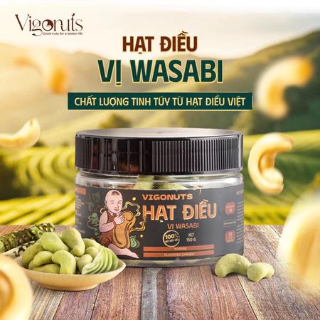 Hạt điều sấy nguyên hạt vị wasabi VIGONUTS cao cấp cay nồng bùng nổ thơm giòn ăn vặt lành mạnh