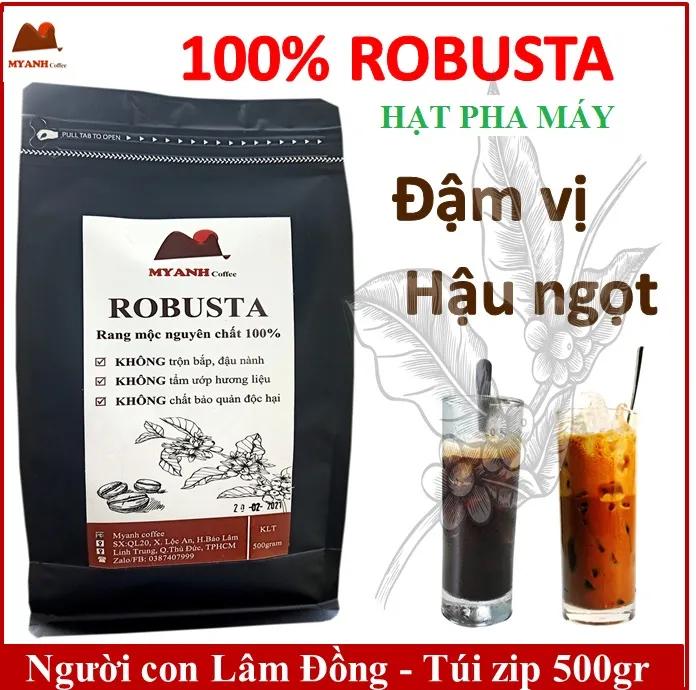 500gram cà phê hạt - PHA MÁY - Robusta rang mộc (tỉ lệ hái chín> 98%) - Cafe sạch Lâm Đồng