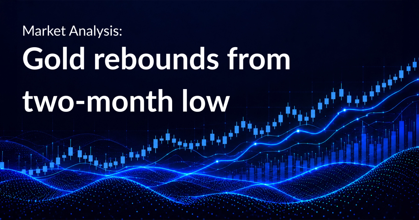 Market Analysis: Gold rebounds from two-month low, over a blue candlestick chart background