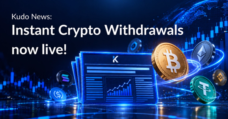 Kudo announces instant cryptocurrency withdrawals with 24/7 automated processing, zero withdrawal fees and support for USDT, USDC, Bitcoin and Ethereum.