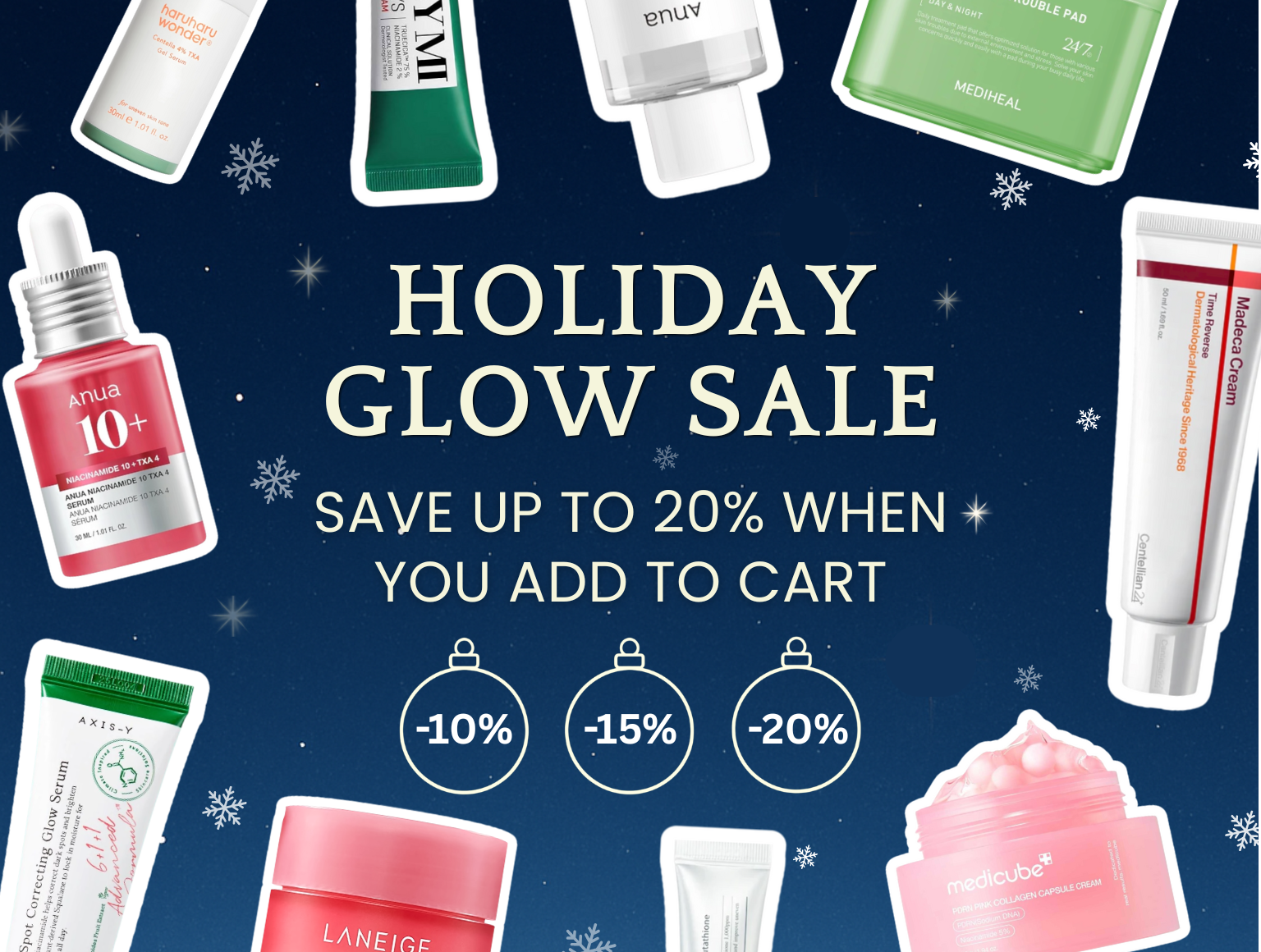 Homepage hero showcase image | Stock up on your glow ✨