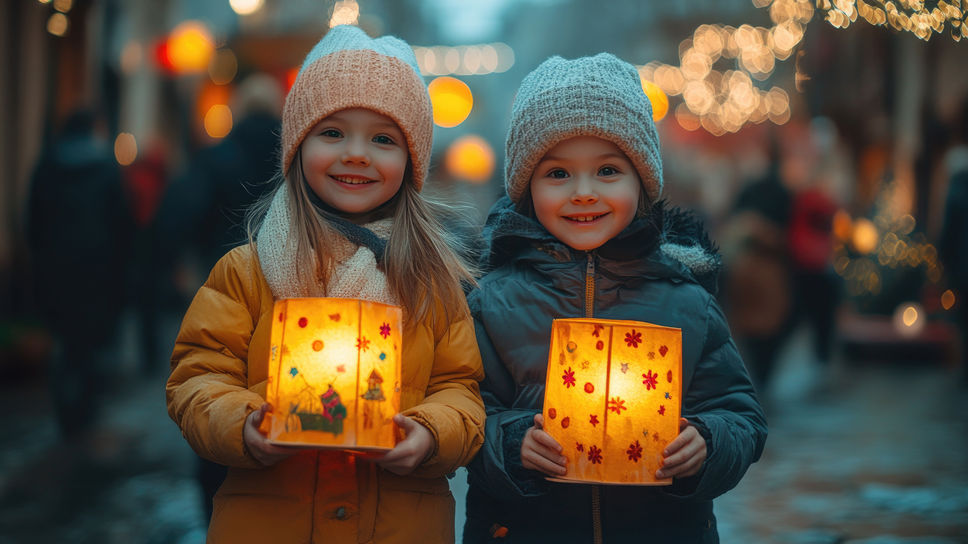 Bilde av to jenter som holder hver sin lykt