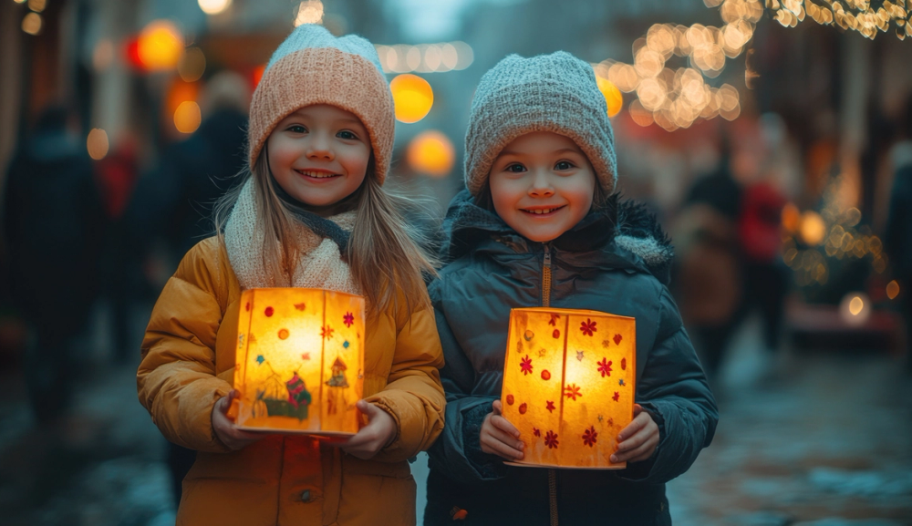 Bilde av to jenter som holder hver sin lykt