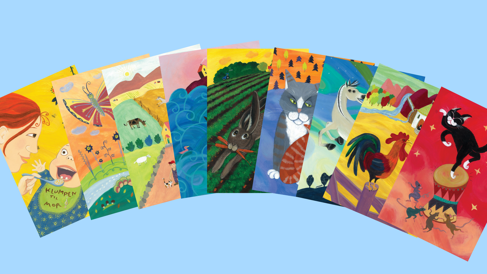 Bilde av noen av sangkortene samlet