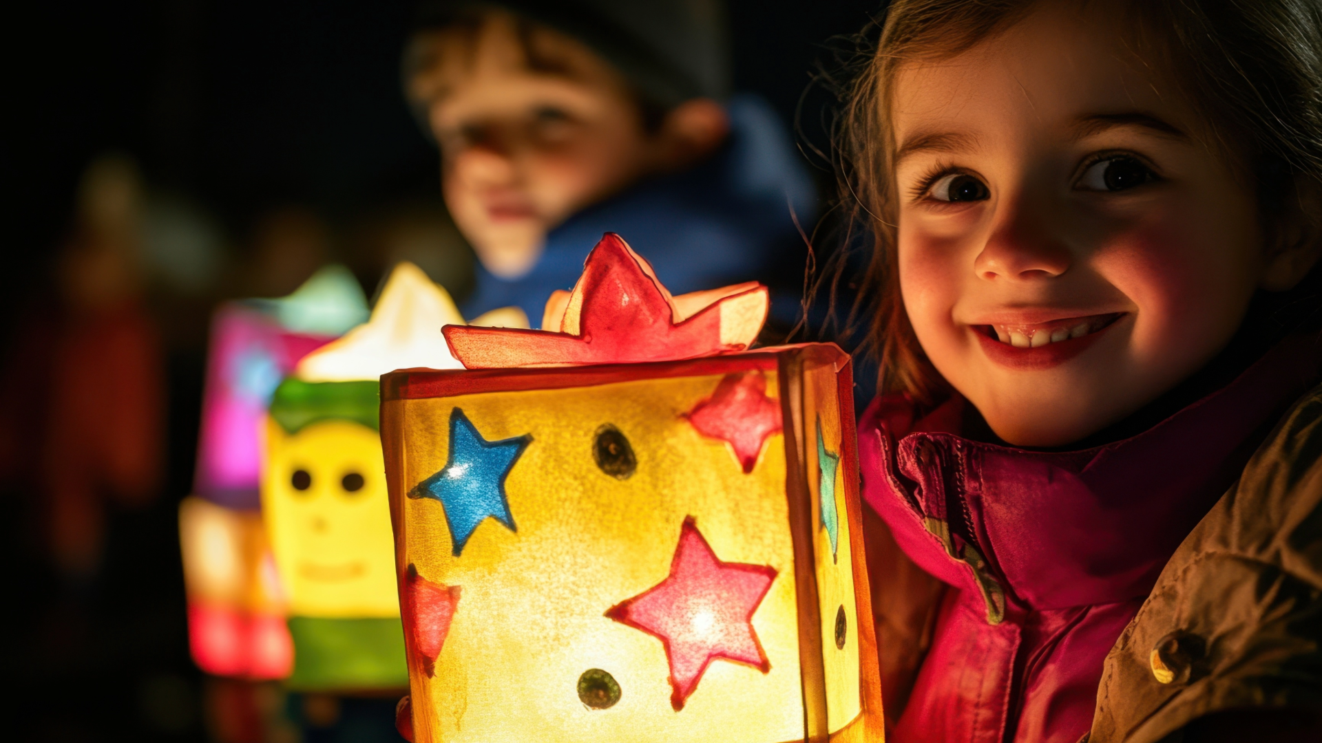 Bilde av noen barn som holder lykter. Foto: Adobe Express 