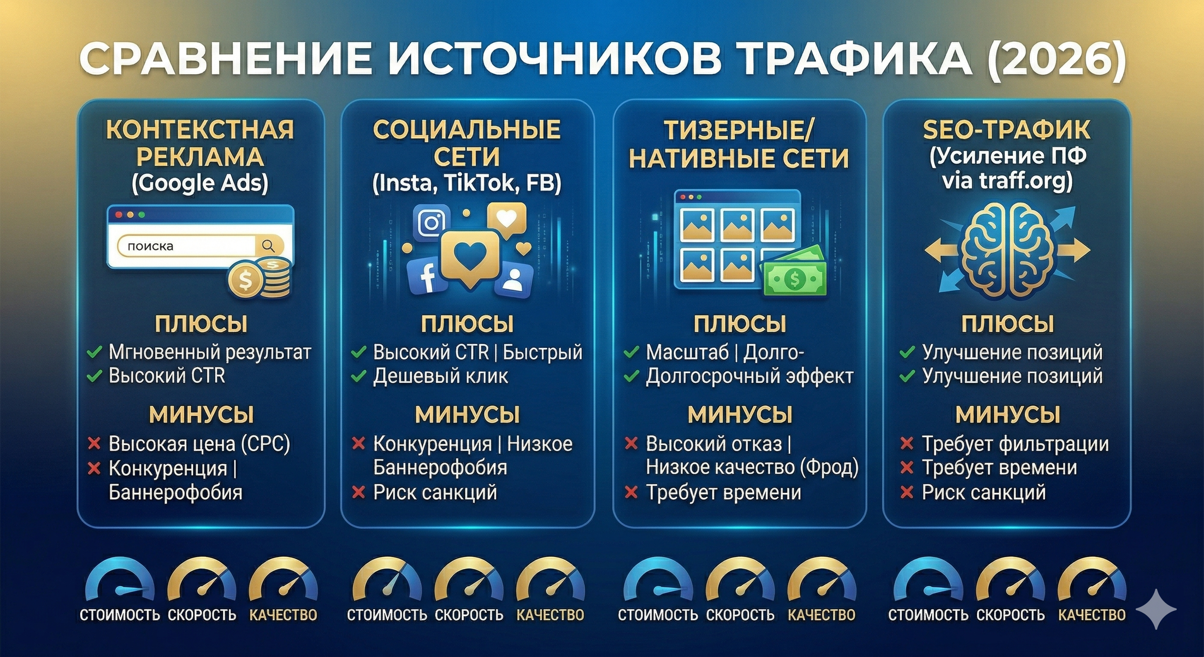 Сравнение источников трафика в 2026