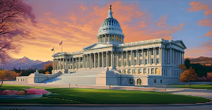 A view of the Utah State Capitol building at sunset, highlighting its architectural features and the surrounding landscape.