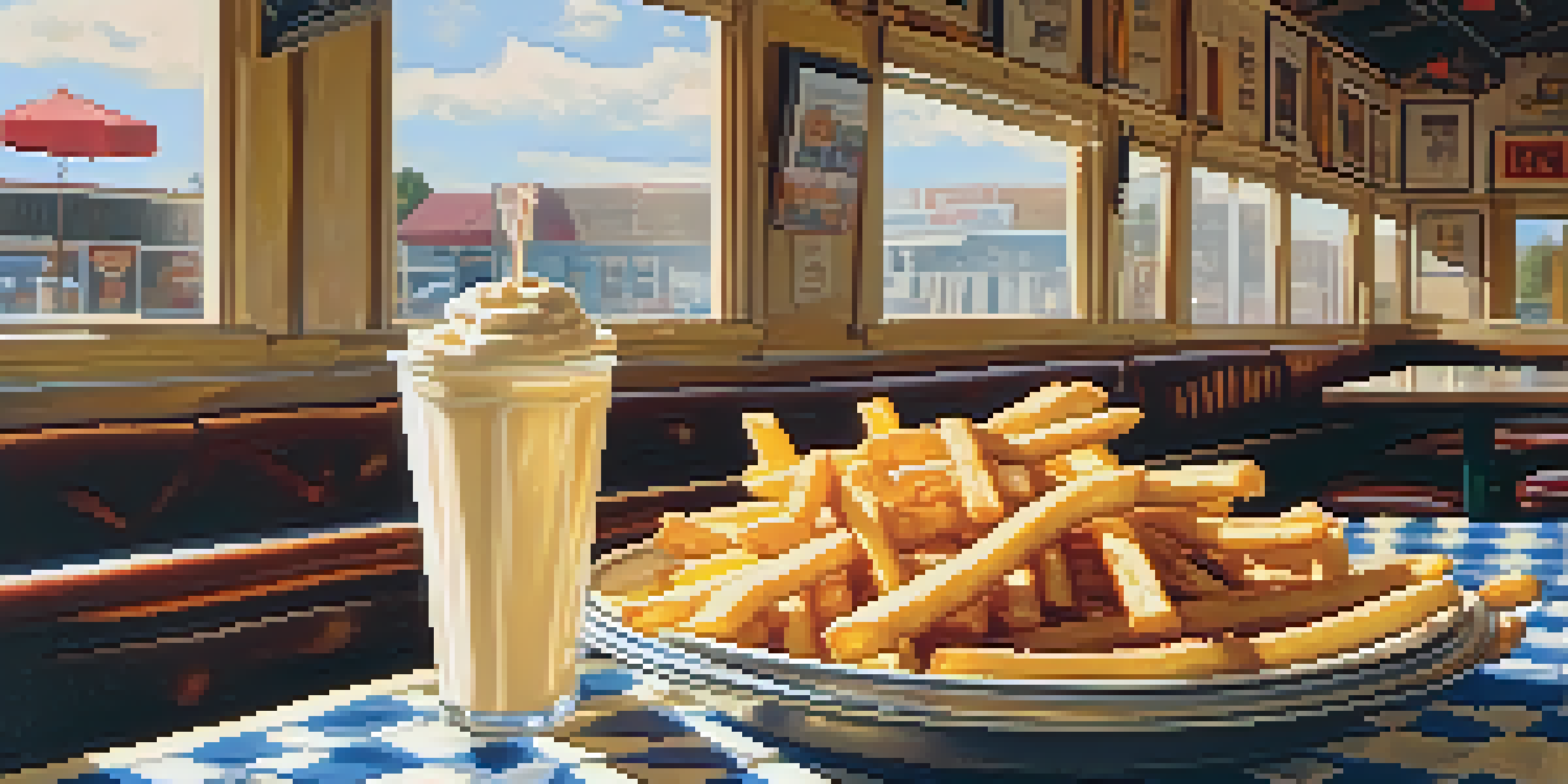 A close-up view of crispy fries being dipped in creamy fry sauce on a rustic diner table.