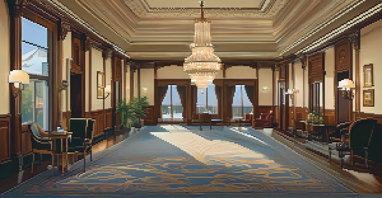 An elegant ballroom inside the Historic Hotel Utah, showcasing vintage decor and warm lighting.