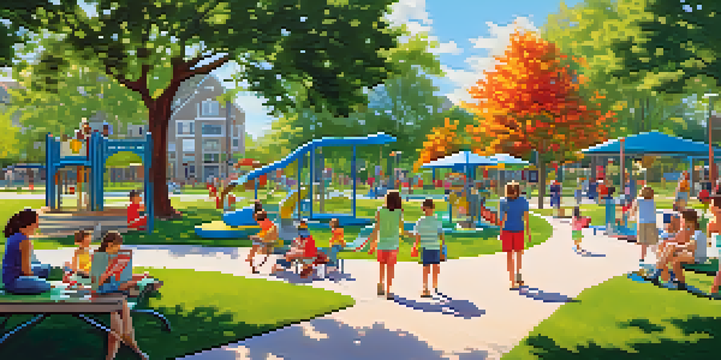 A family having fun at Liberty Park with children playing and parents relaxing in a sunny environment.