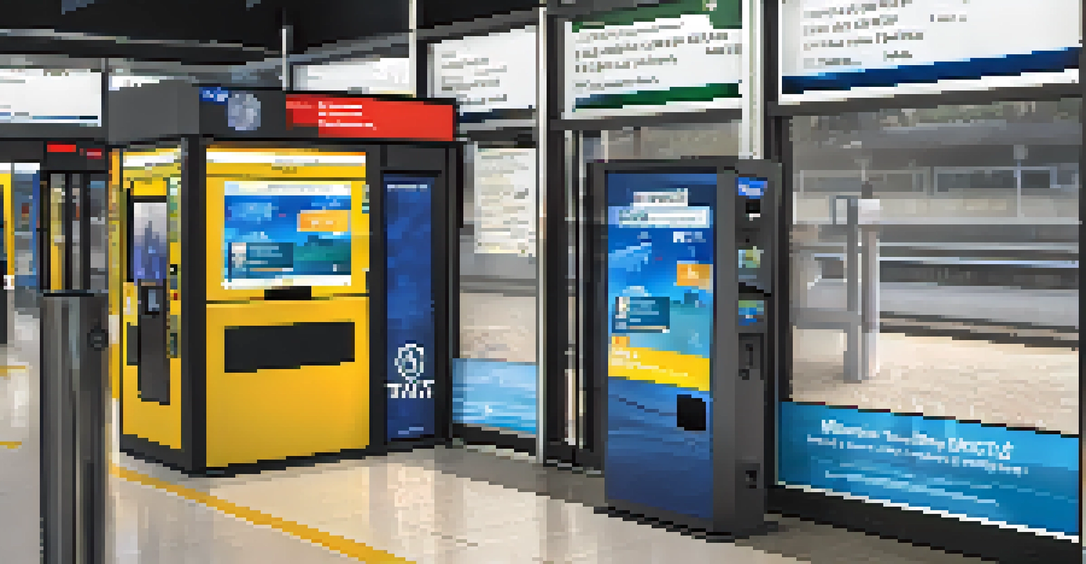 A close-up of a UTA ticket vending machine at a TRAX station, displaying transit pass options with passengers in the background.