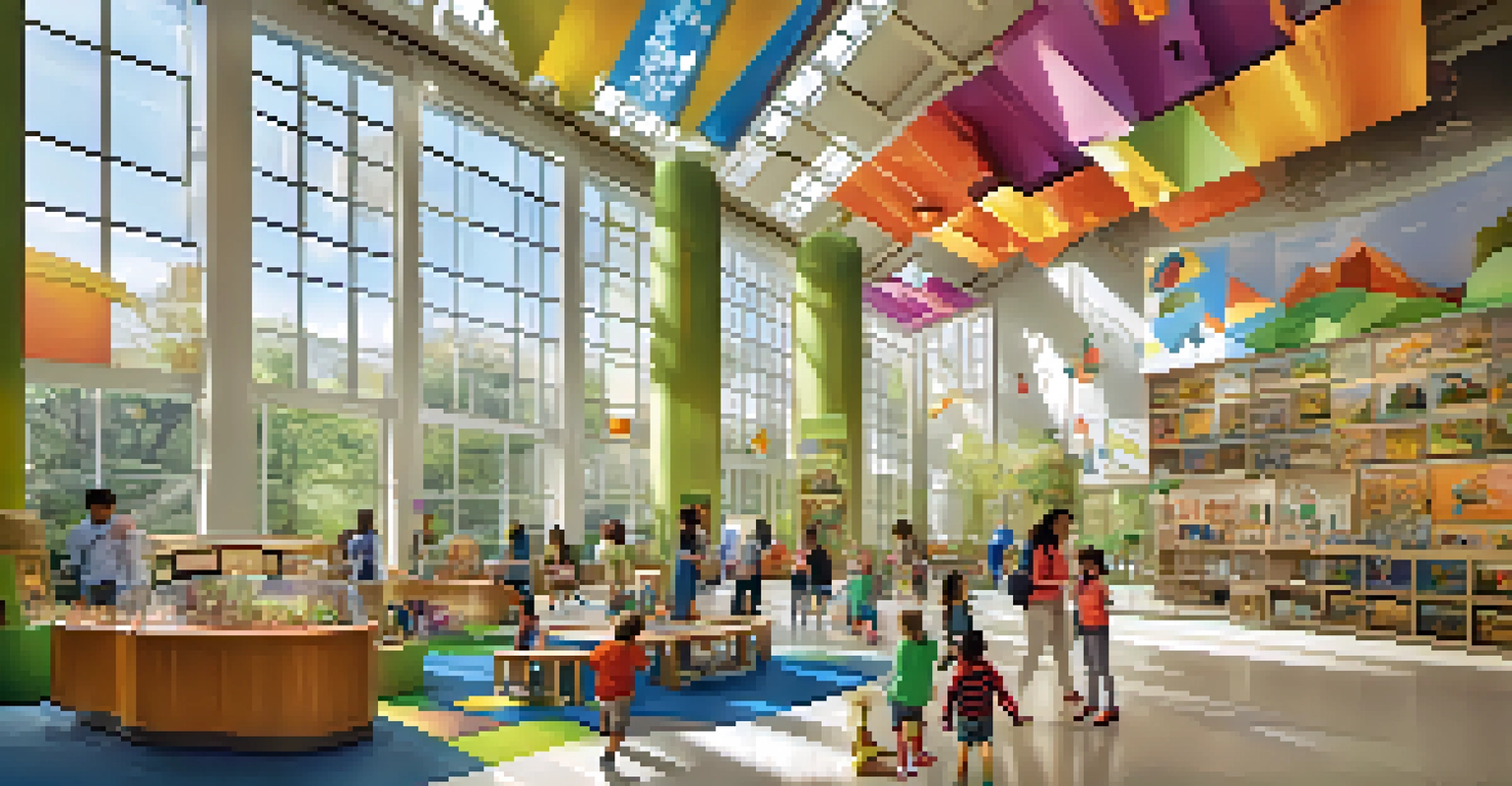 A vibrant children's area in the Natural History Museum with kids engaging in interactive learning activities.