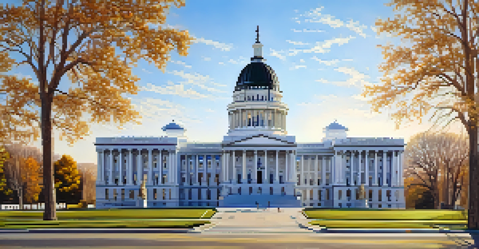 A majestic view of the Utah State Capitol building showcasing neoclassical architecture and a clear blue sky.