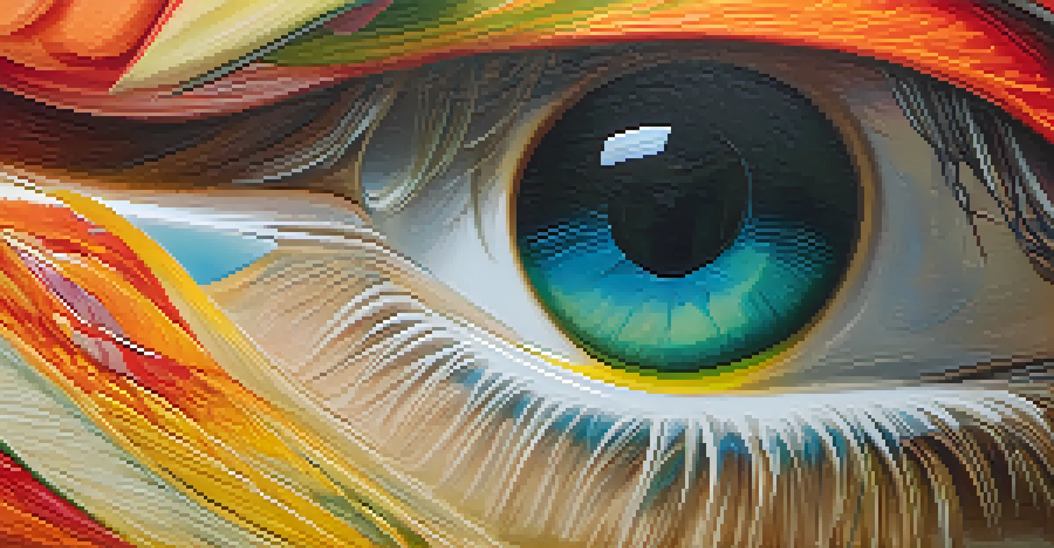 Close-up view of a colorful contemporary artwork at the BYU Museum of Art, highlighting its intricate textures and details under soft lighting.