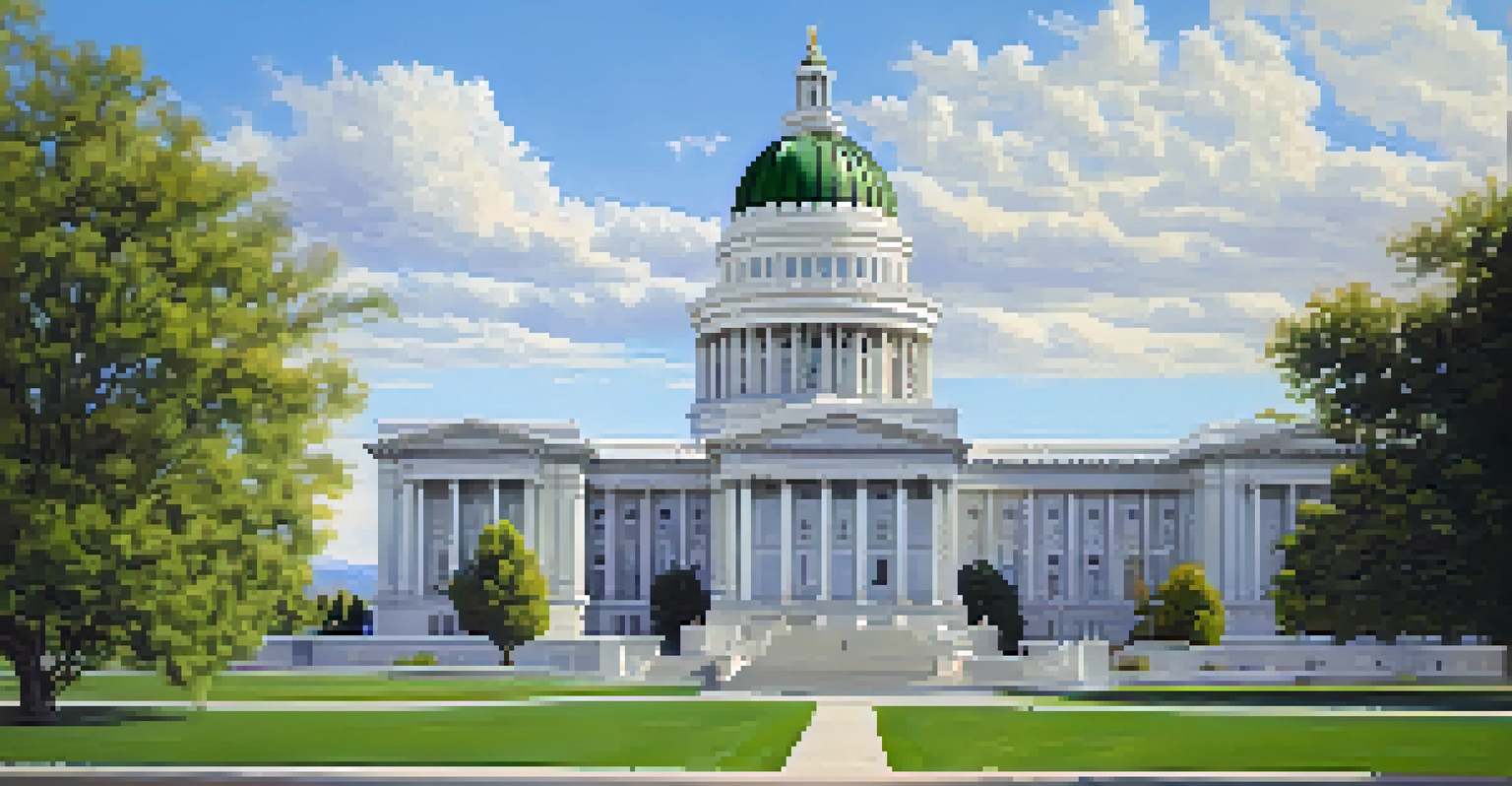 The Utah State Capitol building in Salt Lake City with a clear sky and mountains in the background.