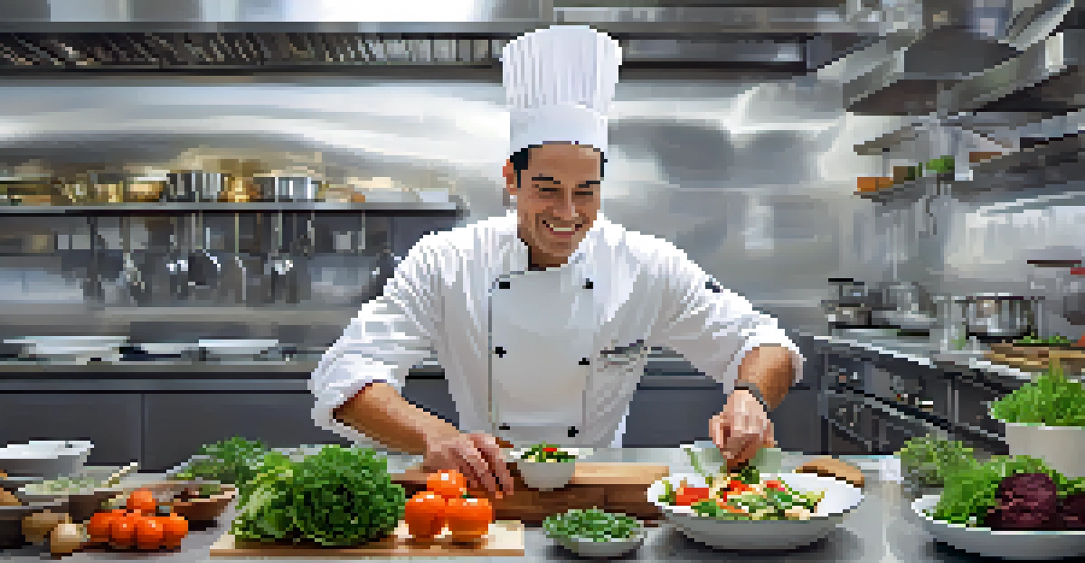 A chef in a modern kitchen plating a dish with local ingredients, showcasing the creativity and artistry of farm-to-table dining.