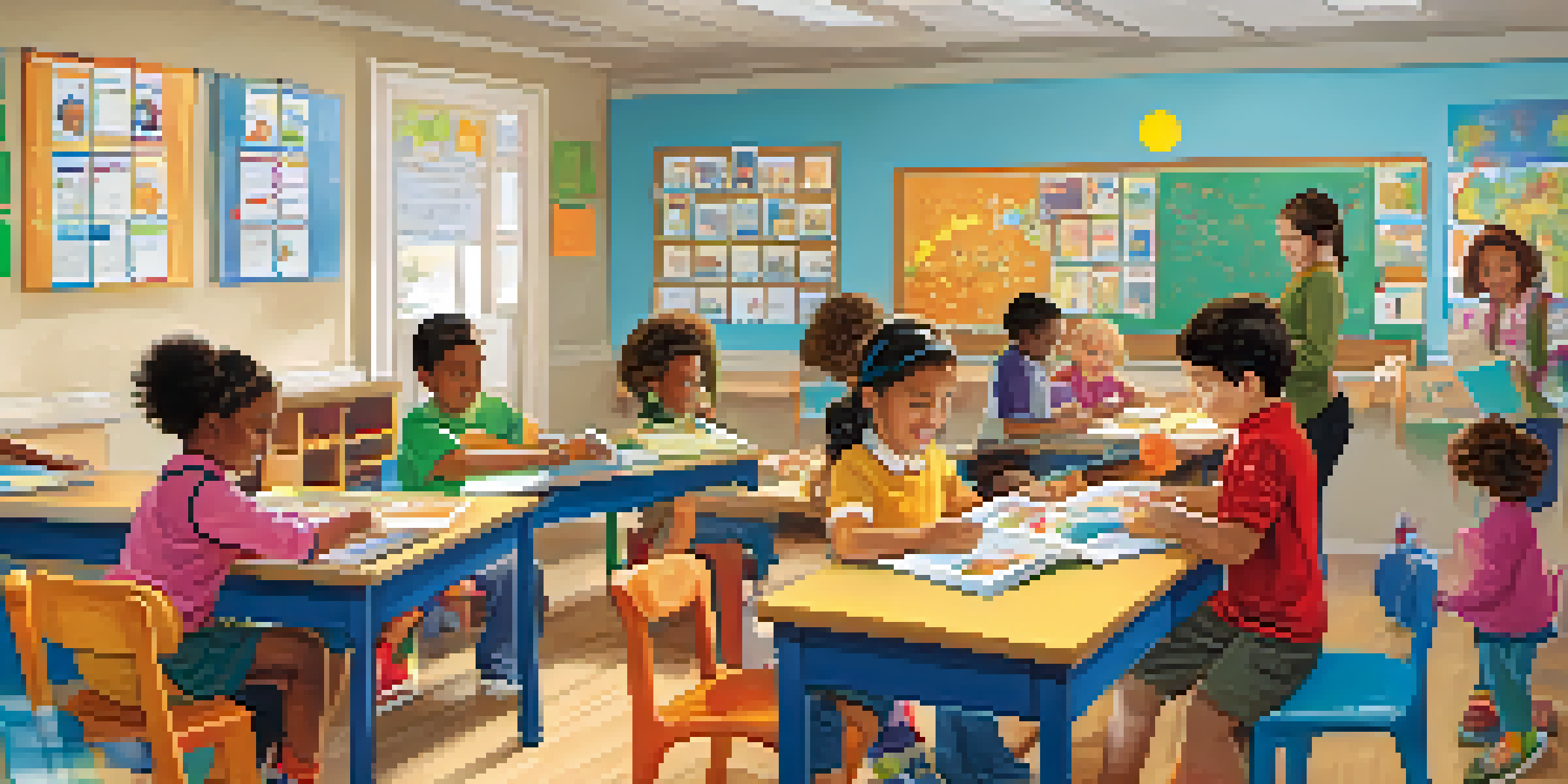 A vibrant classroom with children of different backgrounds working together, illustrating inclusivity in education.