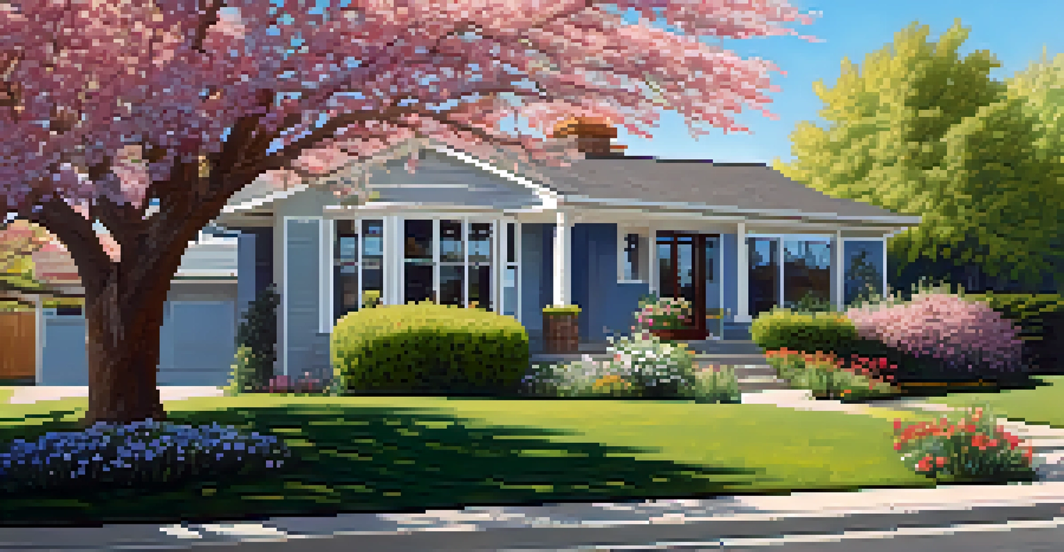 A suburban home with a backyard and a home office visible through the window.