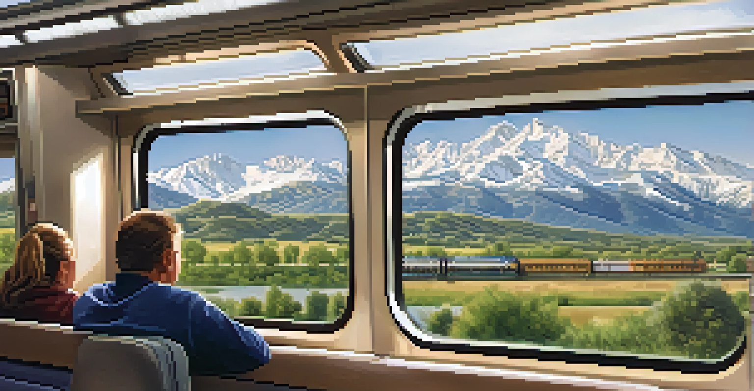 The view from a commuter rail train window showing the Wasatch Mountains and a peaceful valley.