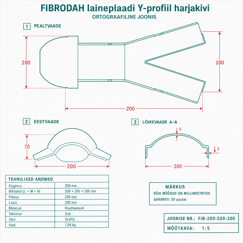 Fibrodah laineplaadi Y-profiil harjakivi - tehniline joonis