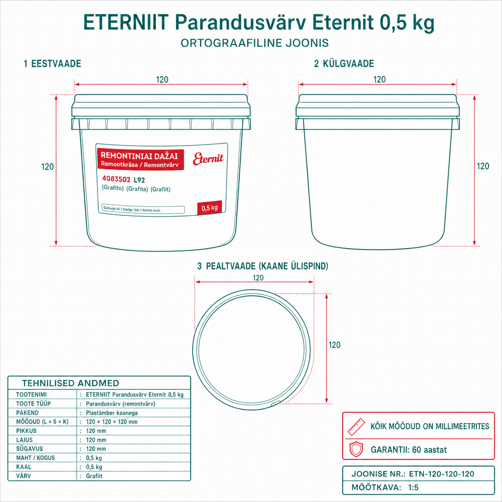 Parandusvärv Eternit 0,5 kg - tehniline joonis