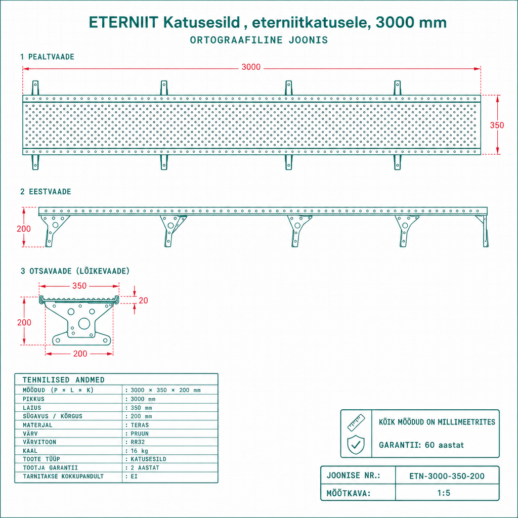 Katusesild , eterniitkatusele, 3000 mm - tehniline joonis