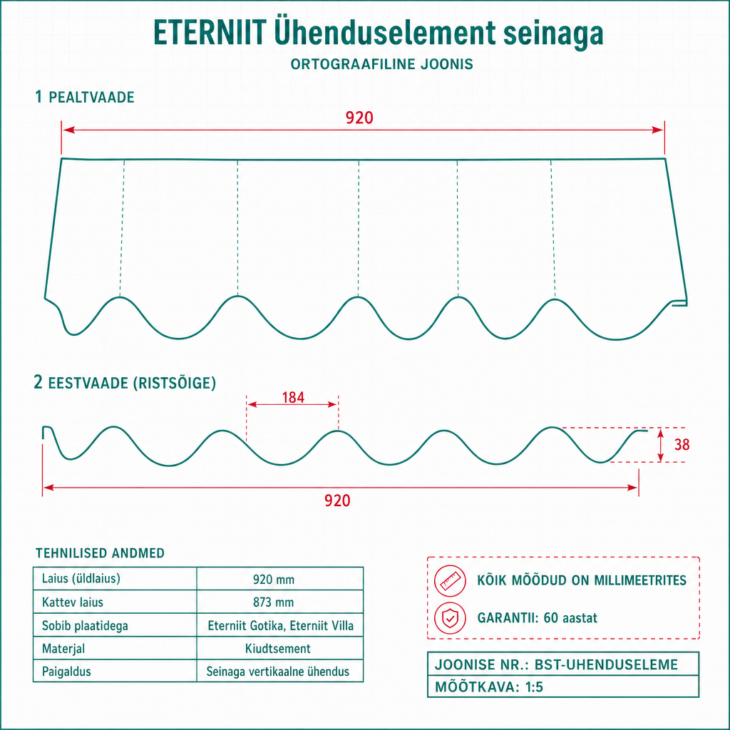 Ühenduselement seinaga - tehniline joonis