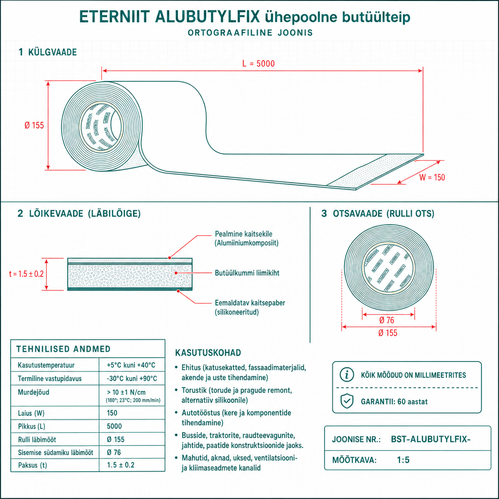 ALUBUTYLFIX ühepoolne butüülteip - tehniline joonis
