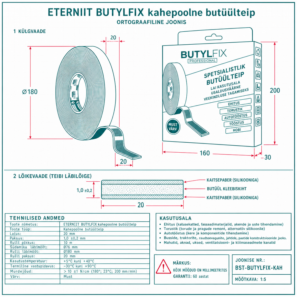BUTYLFIX kahepoolne butüülteip - tehniline joonis